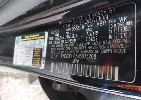 2022 Kia Ev6 Wind z USA, uszkodzony, nr VIN KNDC3DLC5N5075708